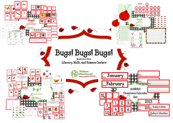Bugs! Literacy, Math and Science Printables from Trillium Montessori